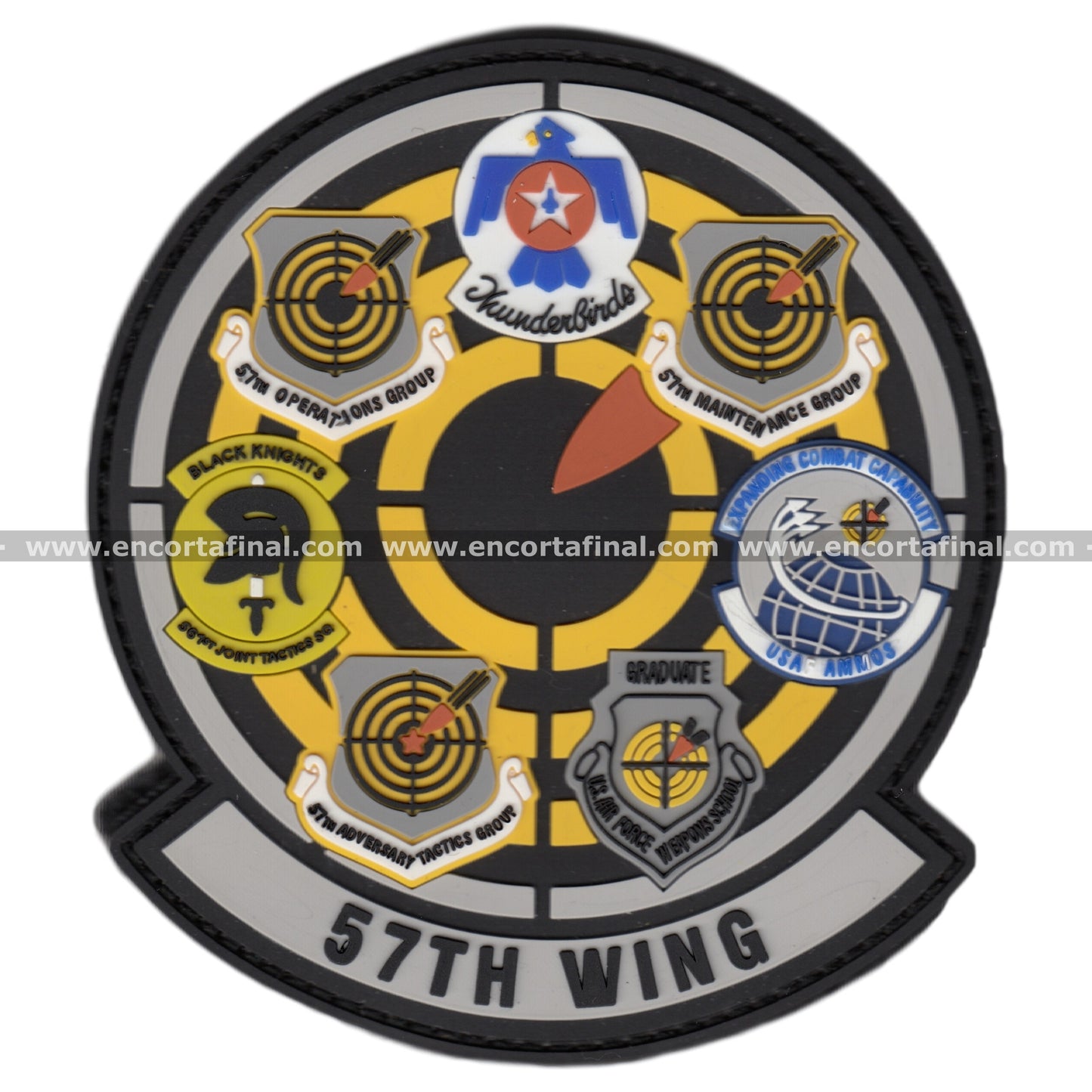 57Th Wing Nellis Afb Patch, Gaggle Pvc Patch ( Thunderbirds, Red Flag, Green Flag )