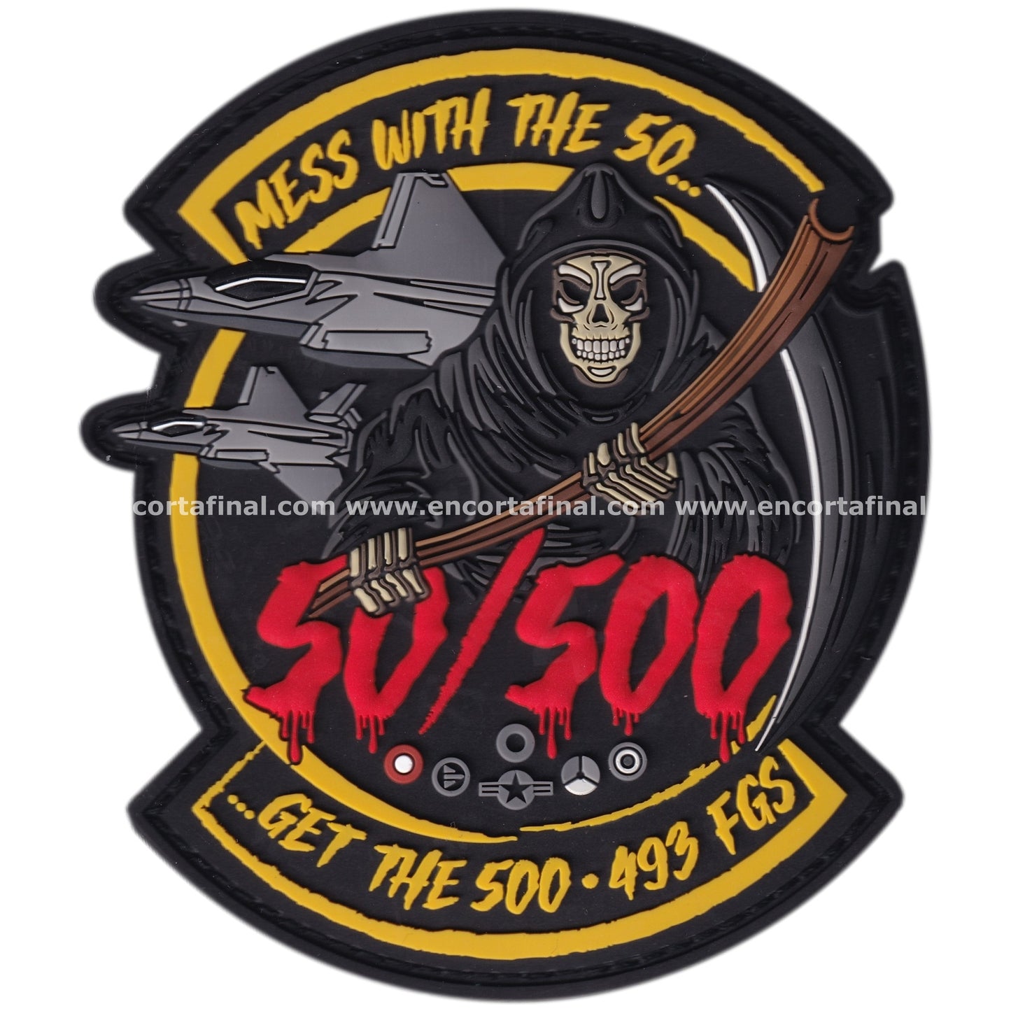 United States Air Force Patch - 493rd Fighter Squadron (Grim Reapers) - Mess With The 50... Get The 500