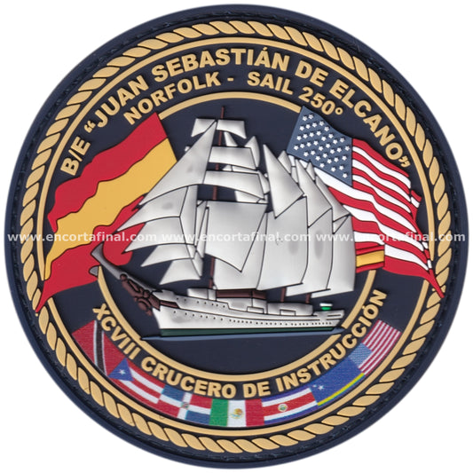 Parche Juan Sebastian de Elcano (A-71) - XCVIII Crucero de Instruccion - Sail 250 (1776-2026) - Norfolk + Iman de regalo