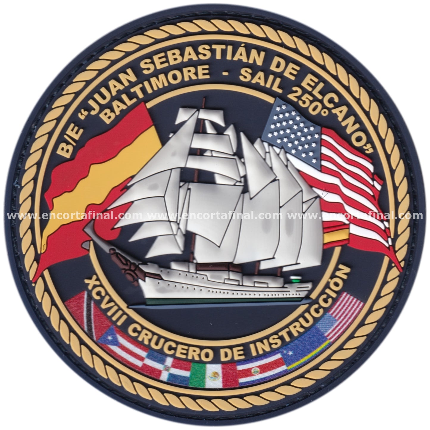 Parche Juan Sebastian de Elcano (A-71) - XCVIII Crucero de Instruccion - Sail 250 (1776-2026) - Baltimore + Iman de regalo