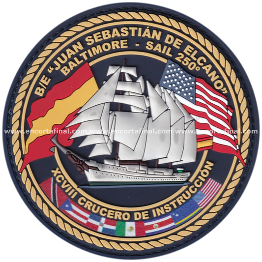 Parche Juan Sebastian de Elcano (A-71) - XCVIII Crucero de Instruccion - Sail 250 (1776-2026) - Baltimore + Iman de regalo